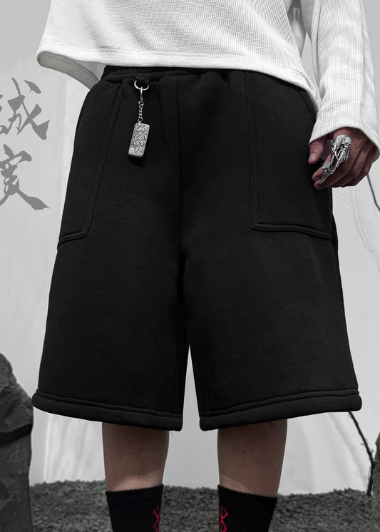 BLACK UTILITY BAGGY SHORTS
